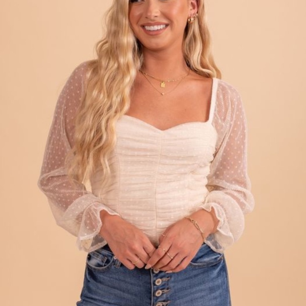 Bella Ella puff sleeve sheer bodysuit Swiss dot